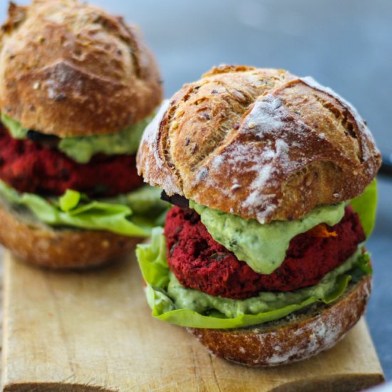 Beetroot Burgers & Avocado Sauce