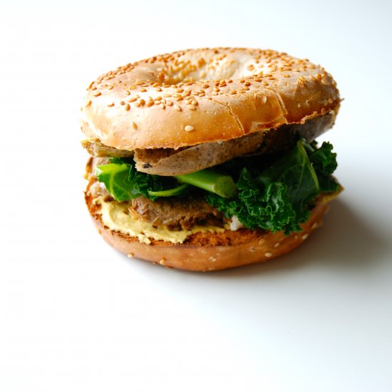 Vegan Sausage, Kale & Dijon Bagel