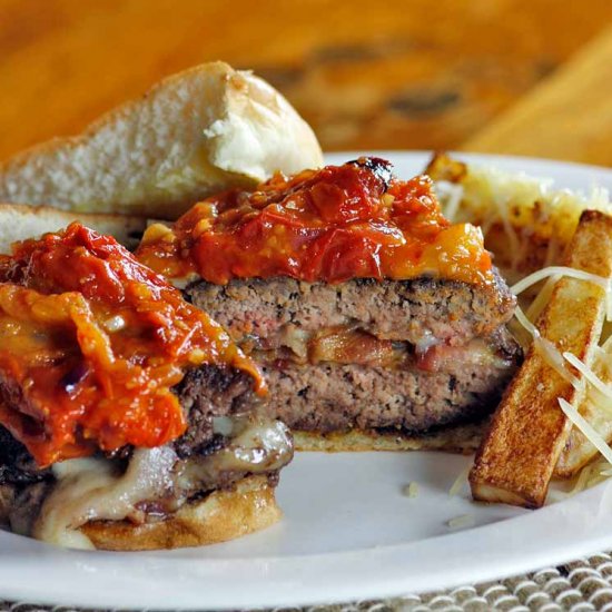 Stuffed Burgers with Heirloom Tomato