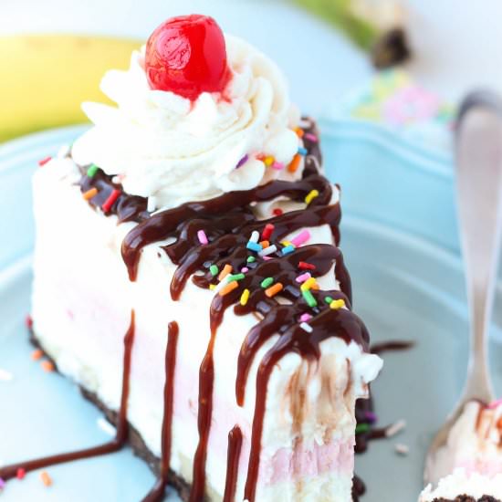 No-Bake Banana Split Cheesecake