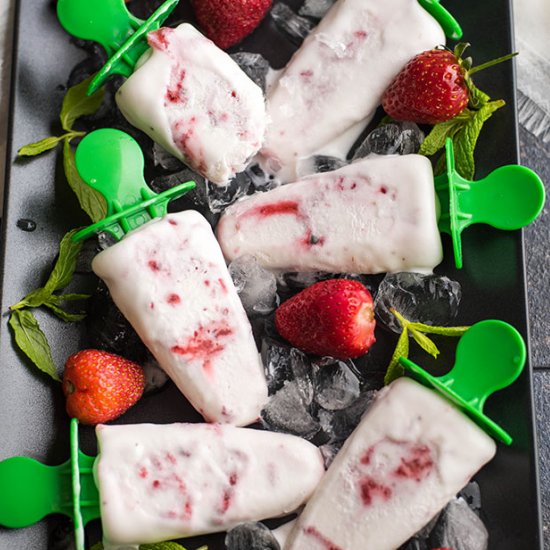 Roasted Strawberry Cream Popsicles