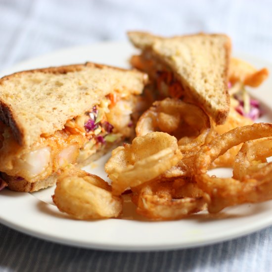 Shrimp Slaw Sandwich & Onion Rings