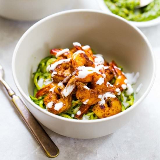 15-Min Spicy Shrimp w/ Pesto Noodle