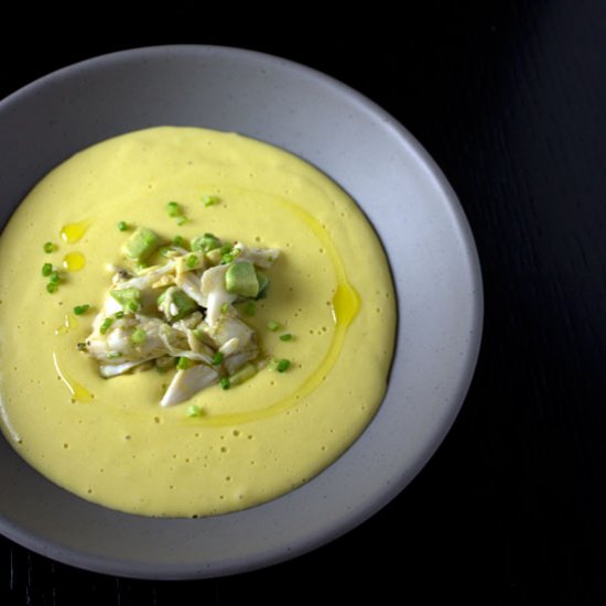 Corn Soup with Crab & Avocado