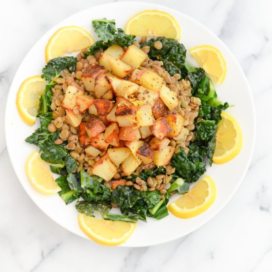 Potato, Lentil, + Lemon Kale Salad