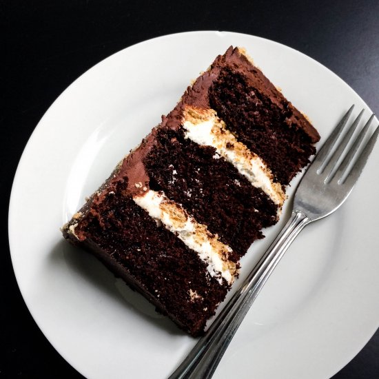 Chocolate Bourbon S’mores Cake