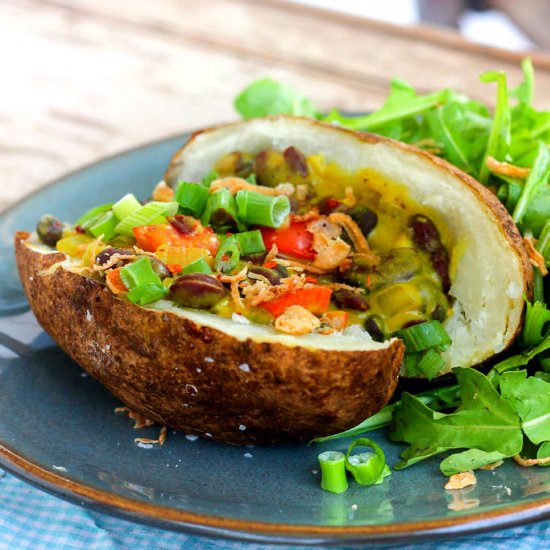 Two-Bean Curry on Baked Potato