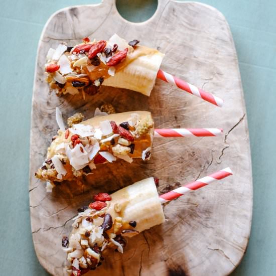 Granola Peanut Butter Banana Pops