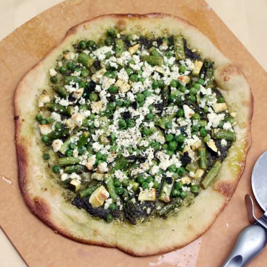 Pea and Asparagus Pesto Pizza