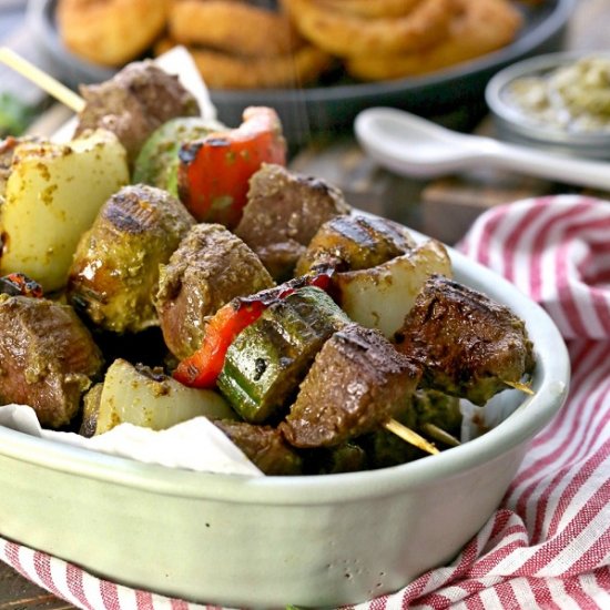 Steak Skewers with Cilantro Pesto