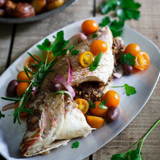 Greek Stuffed Whole Red Snapper