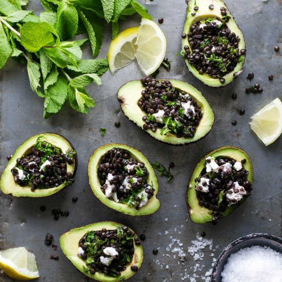 Beluga stuffed avocados