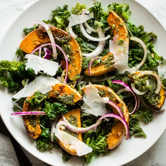 Roasted Butternut Squash with kale