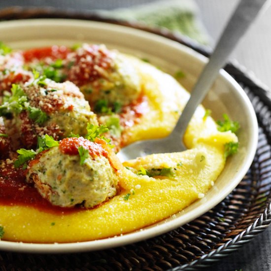 Turkey Quinoa Meatballs on Polenta