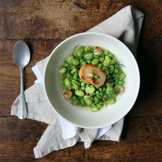 Scallops with Bright Spring Broth