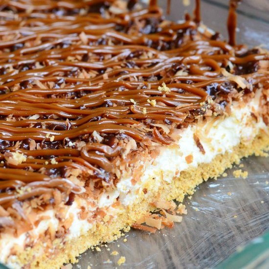 No Bake Samoa Cheesecake Bars