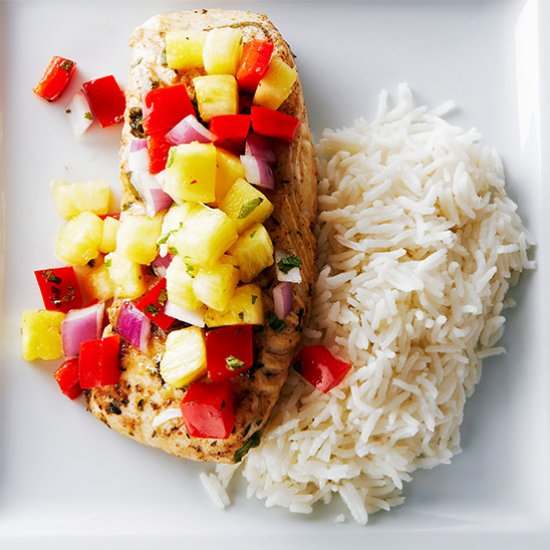 Jerk Cod Pineapple Salsa & Rice