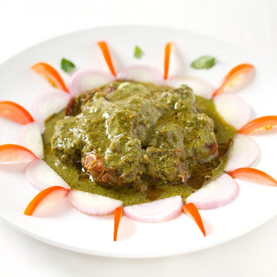 Mutton cooked in green herbs