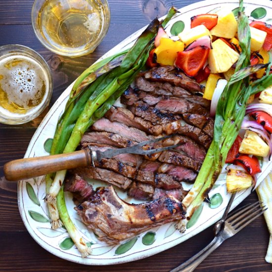 Easy marinated rib-eye and veg