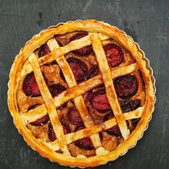 Boozy Plum Frangipane Tart