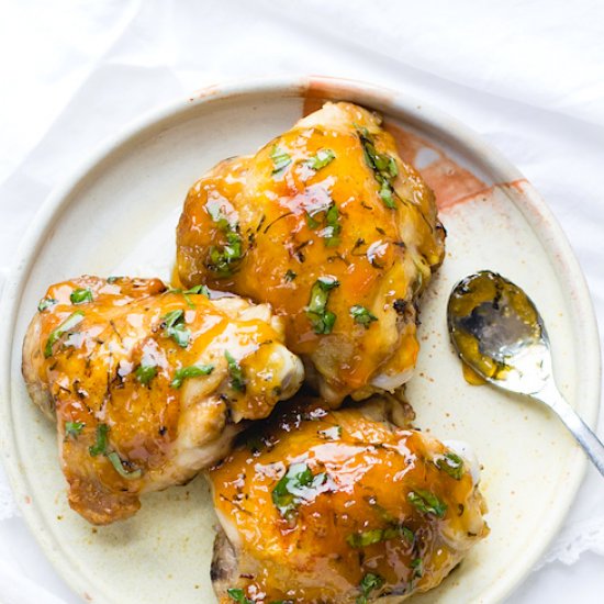 Sticky Apricot Basil Chicken Thighs