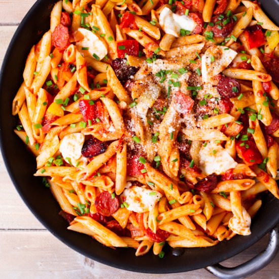 Penne Arrabiata with chorizo