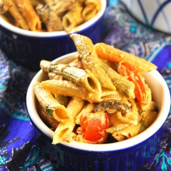 Pasta with Vegan Sausage and Greens