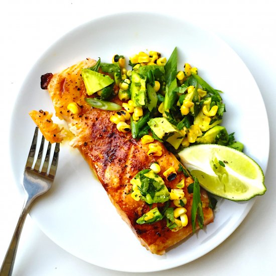 Honey-Habanero Salmon + Corn Salad