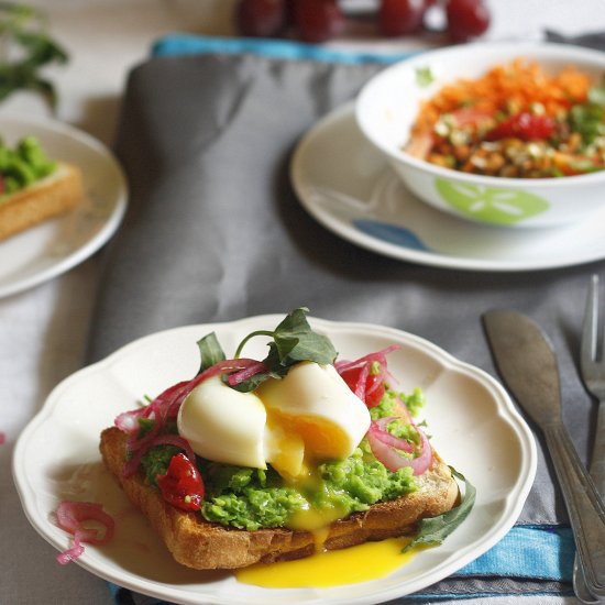 Runny Eggs and Peas Tartine Toast