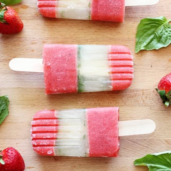 Strawberry Basil Coconut Popsicles