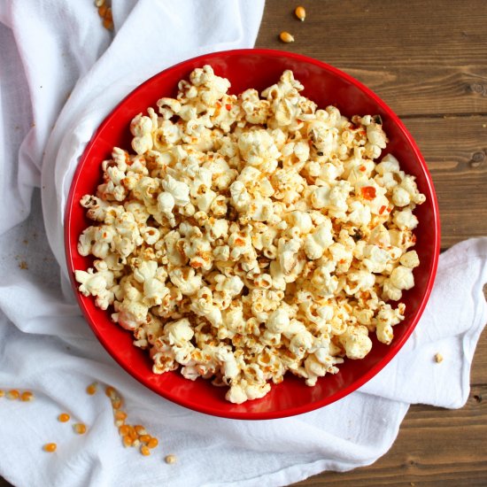 Cheezy Sriracha Stove Top Popcorn