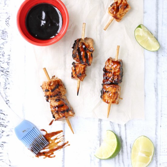 Hoisin glazed salmon skewers