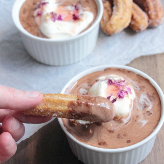 Chocolate and Rose Pot with Churros