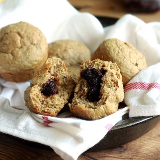 Vegan Fudge Stuffed Banana Muffins