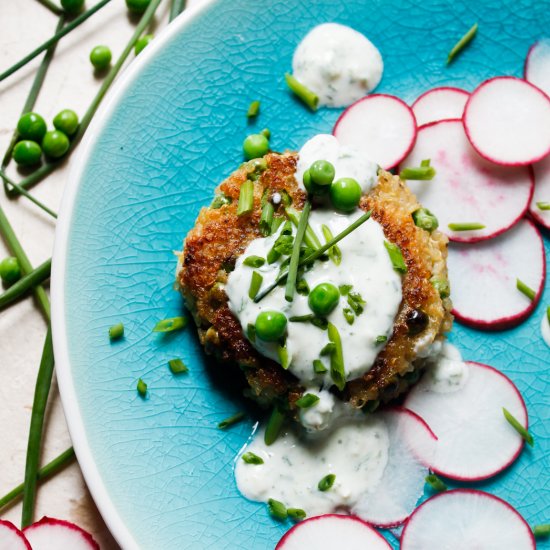 Quinoa Fritters with Peas & Feta