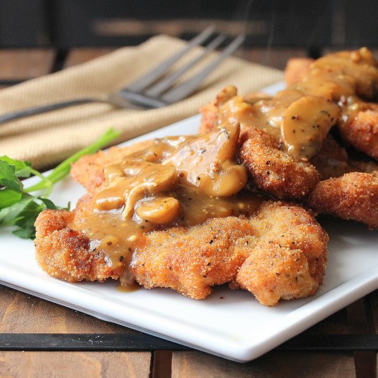 German Schnitzel with Mushroom Gravy