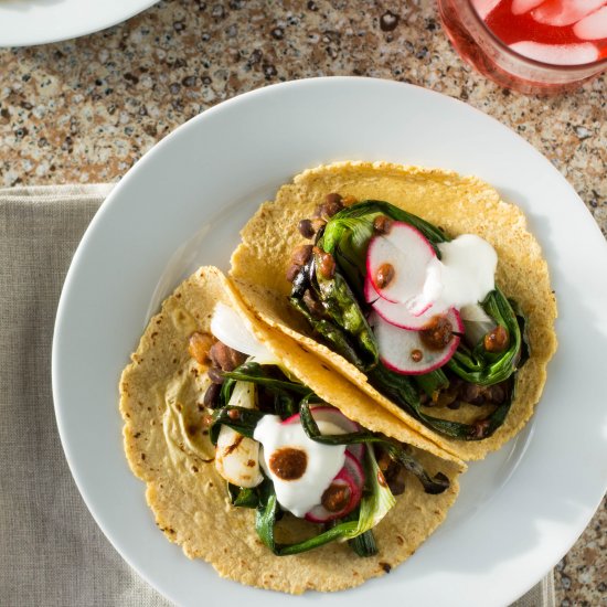 Charred Spring Onion and Bean Tacos