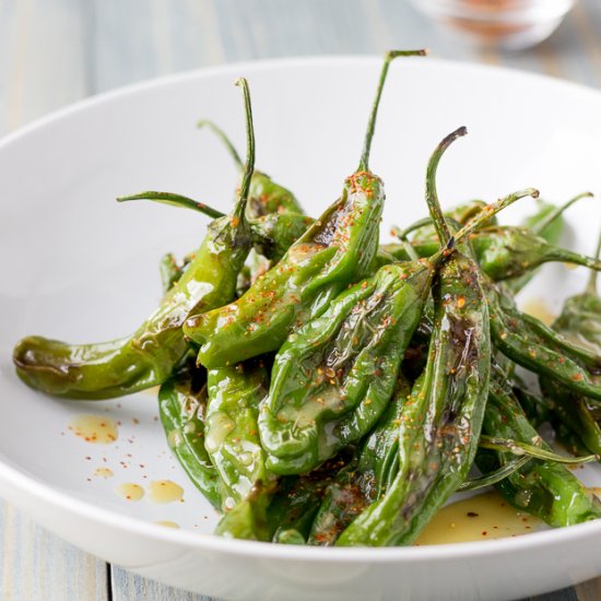 Shishitos with Honey, Lime and Miso