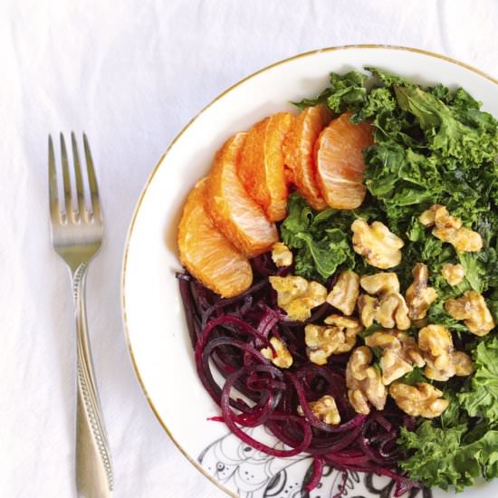 Beet Pasta with Oranges and Kale