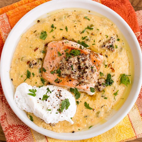 Butter Poached Salmon with Grits