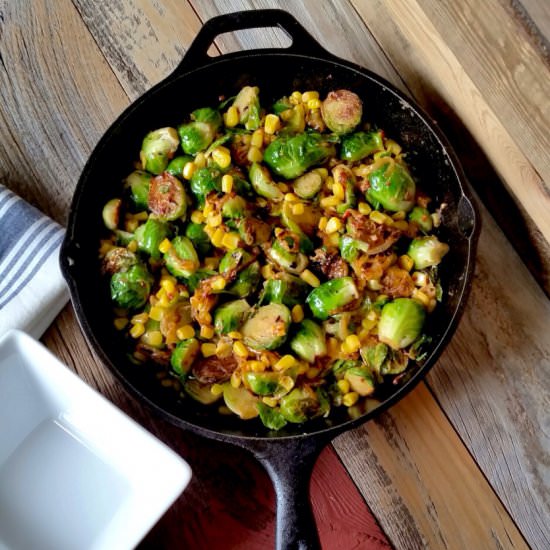 Brussel Sprouts and Corn Skillet