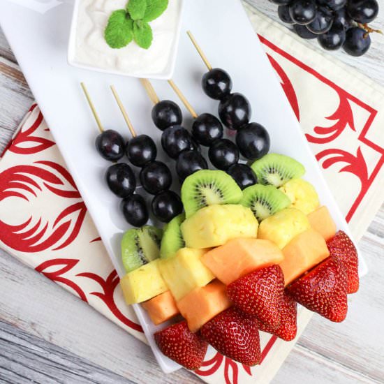 Rainbow Fruit Skewers with Dip