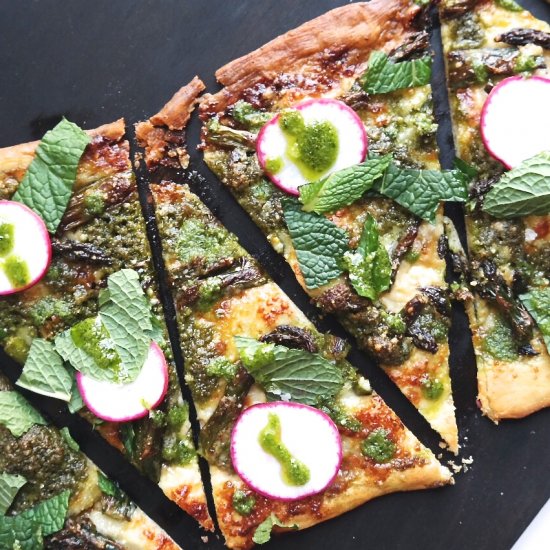 Asparagus, Pesto + Radish Flatbread