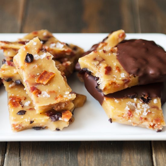 Bourbon bacon cacao nib brittle