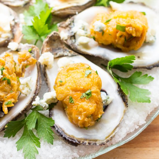 BBQ Oysters with Blue Cheese Sauce