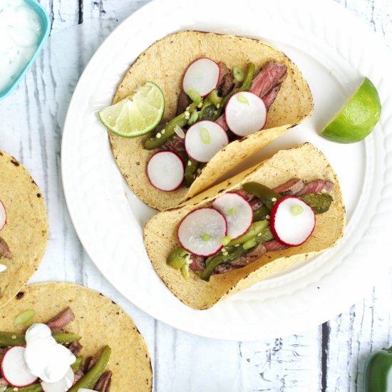 Steak Tacos with Roasted Jalapeños