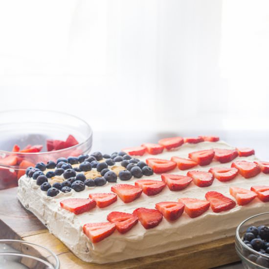 Flag cake w/whipped cream frosting