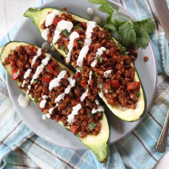 Vegan Chorizo Stuffed Zucchini