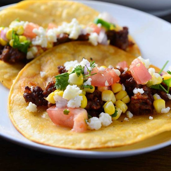 Chorizo Tacos with Sweet Corn Salsa