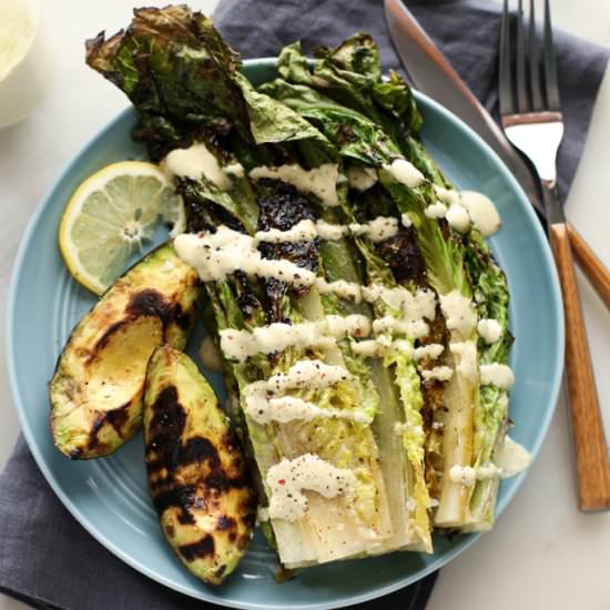 Grilled Avocado + Romaine Caesar